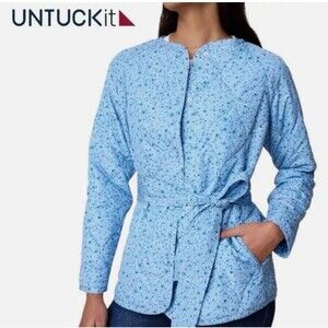 NWT UNTUCKit Lindy Quilted Jacket Blue Floral Sz M Belted Lightweight Cottagecor